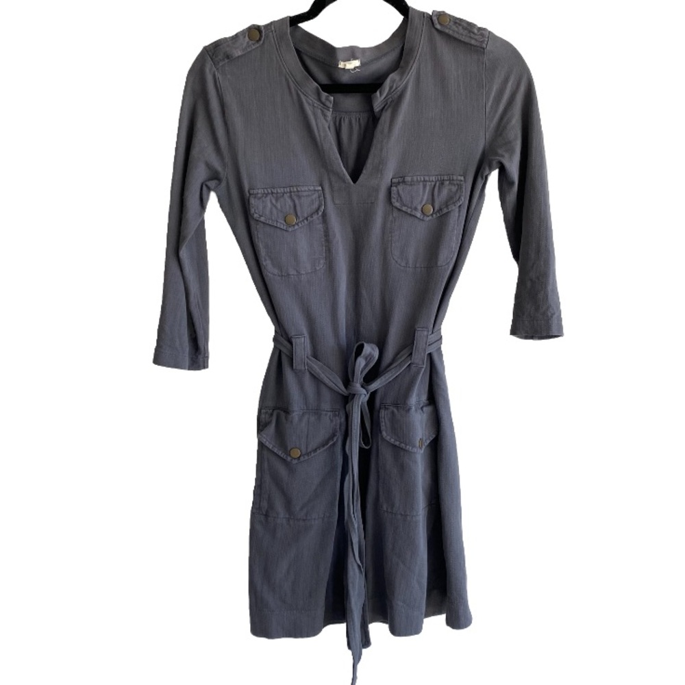 J Crew Factory Women’s Belted Knee Length Dress 3/4 Sleeve Dark Gray Size xxs
